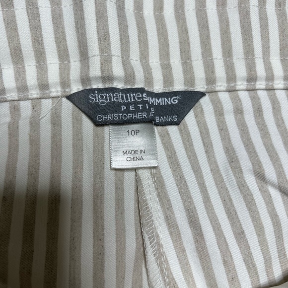 Christopher & Banks Ankle Pants Size 10P Cream Beige Stripe Linen A1-29 - Picture 6 of 10
